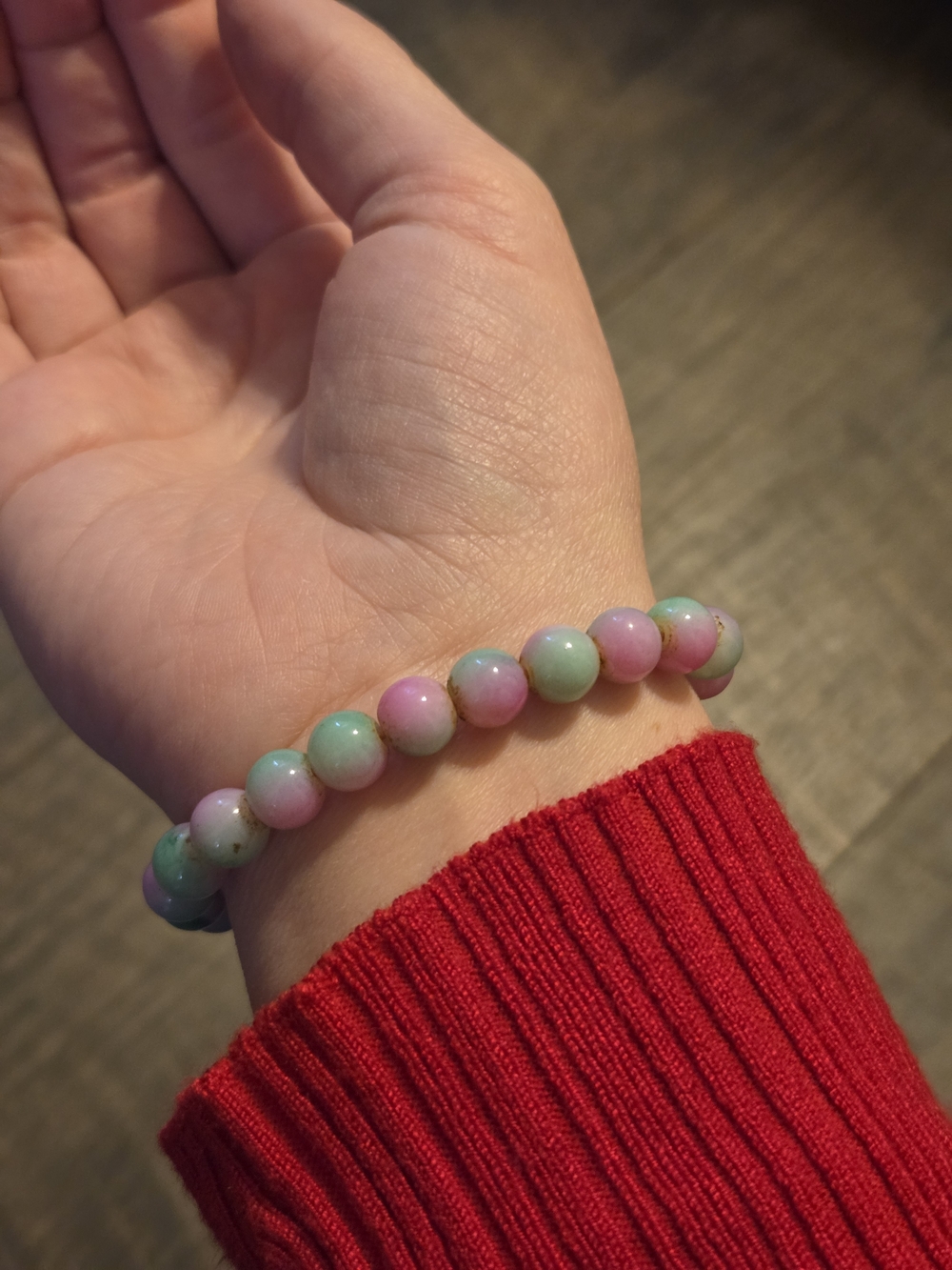 Pastel Pink and Mint Beaded Stretch Bracelet for Women